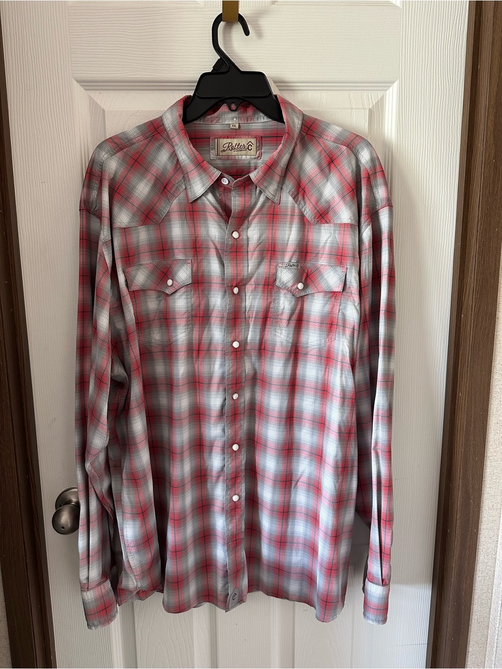 Men’s Red and Gray Plaid Button-Up Shirt Rafter C outdoors pearl snap XXL